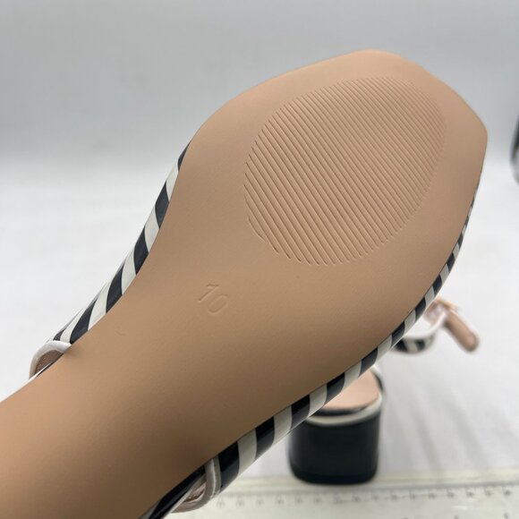 YDN Black Stripe Square Toe Block Low Heels Slingback Formal Loafer Dressy Pump - Picture 6 of 8